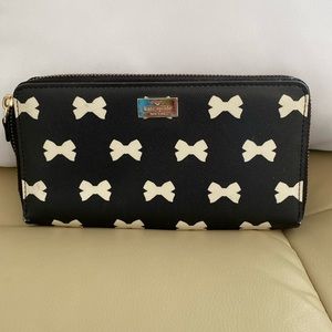 Kate Spade Wilson Road Nylon Bow Neda Zip Around Wallet, Black/Cream